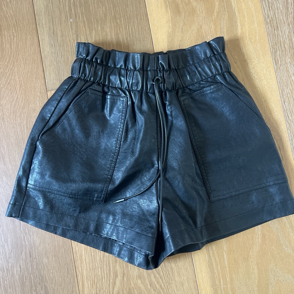 Black Leather Women Shorts